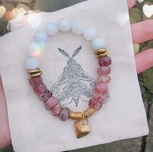 New' Raw Moon stone strawberry quartz charm bracelet.